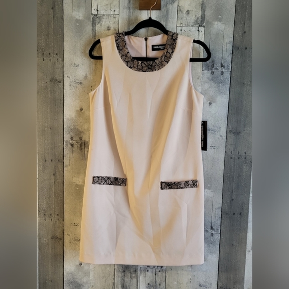Karl Lagerfeld Paris Rose Pink Black Lace Sleeveless Shift Dress • NWT